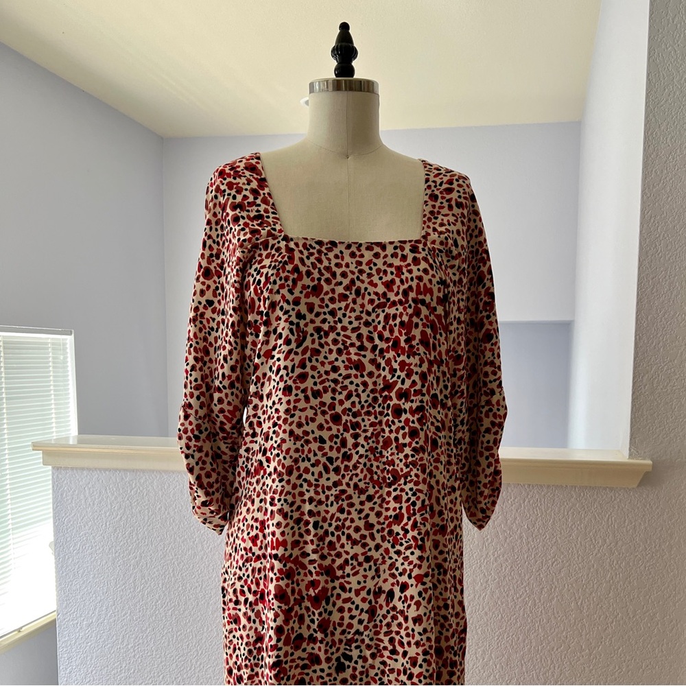 Rayon Animal Print Dress with Cuffed Sleeve